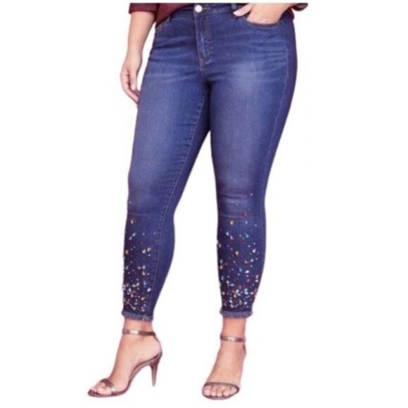 LANE Bryant Plus Size 18 Embellished Gemstone Mid Rise Skinny Super Stretch Slim - Picture 2 of 10